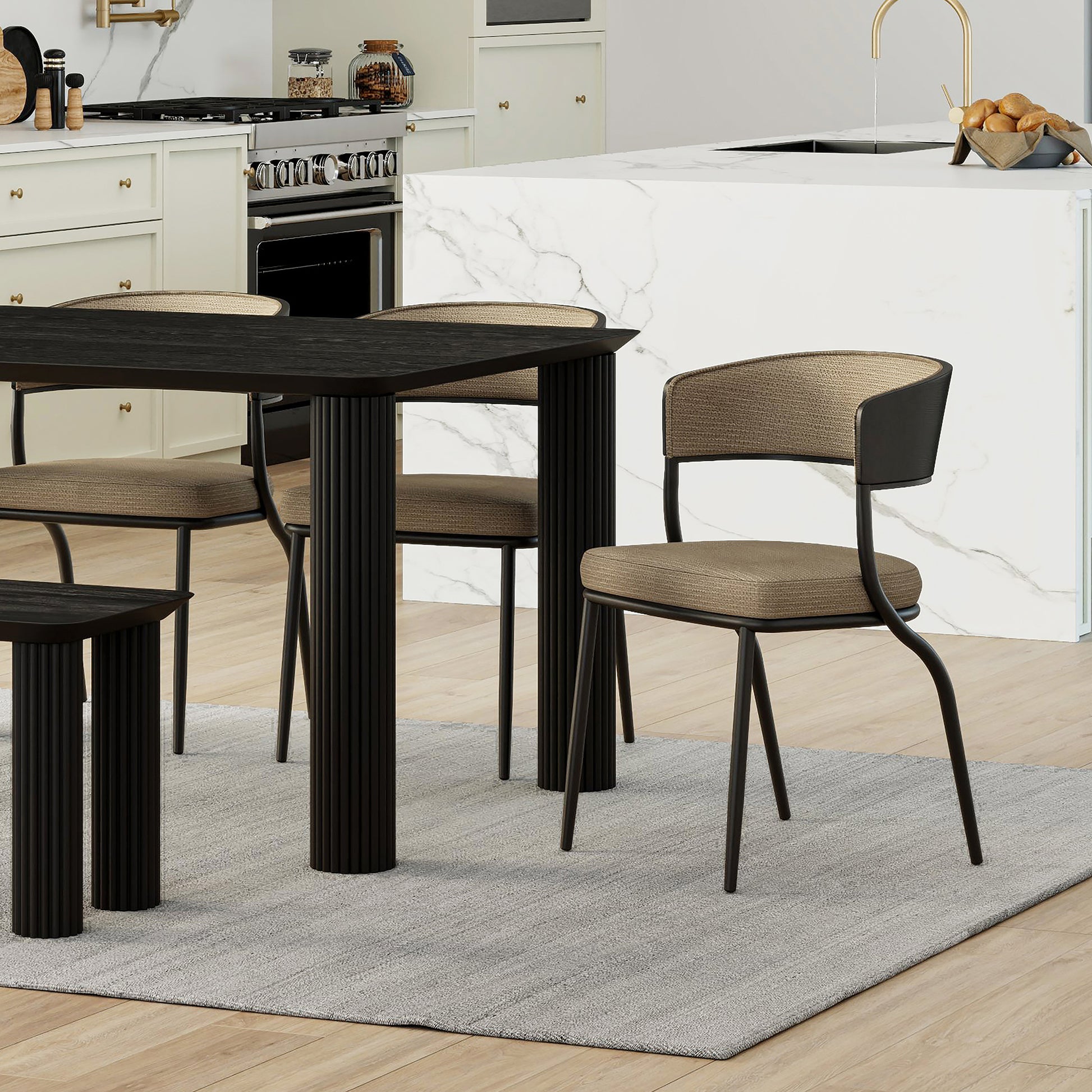 Kazan Dining Chair - Dark Beige Bentwood with Performance Fabric-DECOROLALA