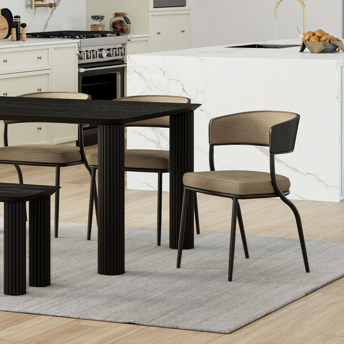 Kazan Dining Chair - Dark Beige Bentwood with Performance Fabric-Dining Chairs-DECOROLALA
