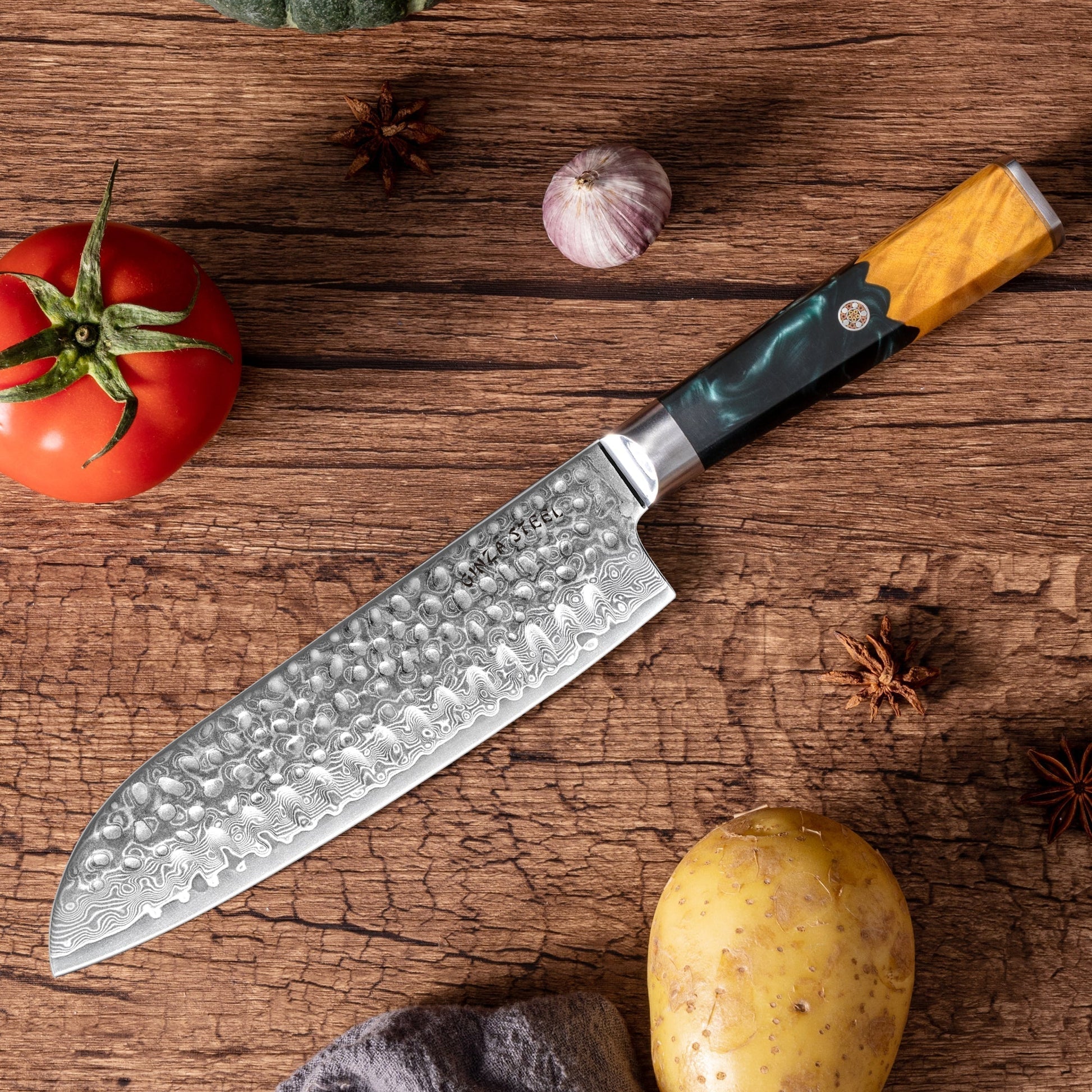 Kaze Katana 7? Santoku Knife | Damascus Steel by Ginza Steel-Santoku Knife-DECOROLALA