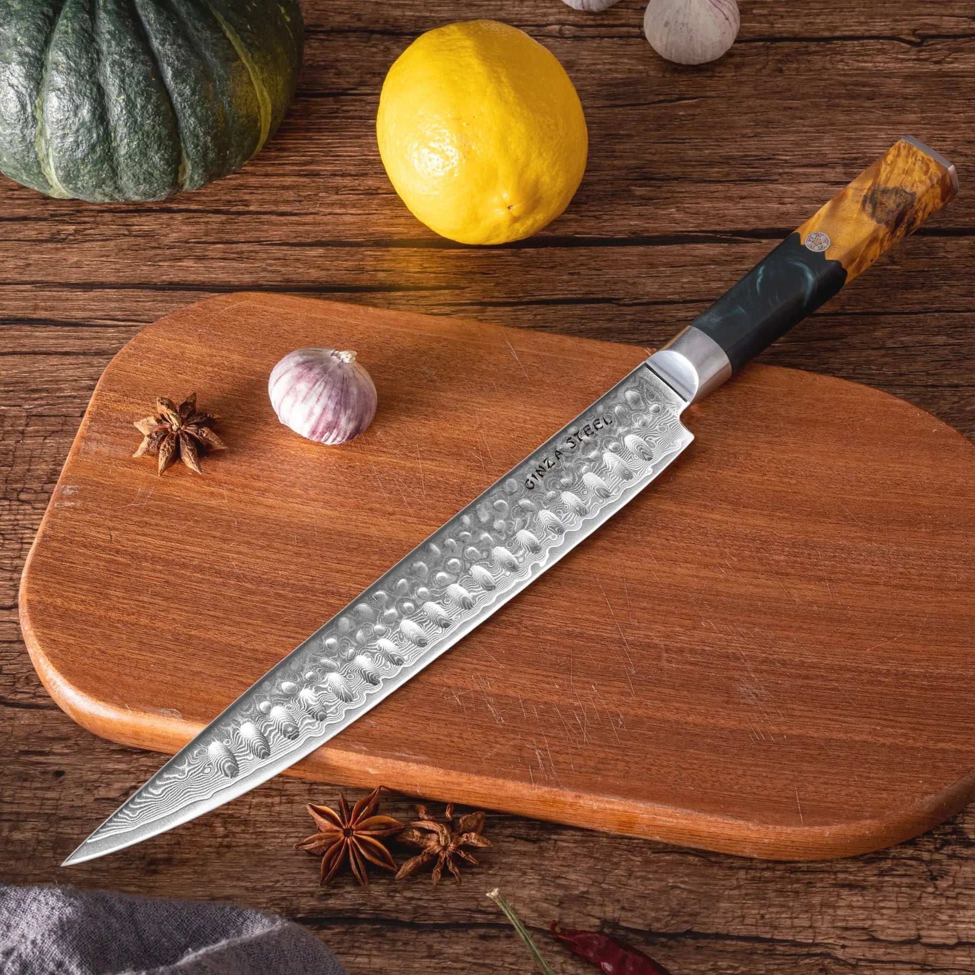Kaze Katana 9? Carving Knife | Damascus Steel by Ginza Steel-Carving Knife-DECOROLALA