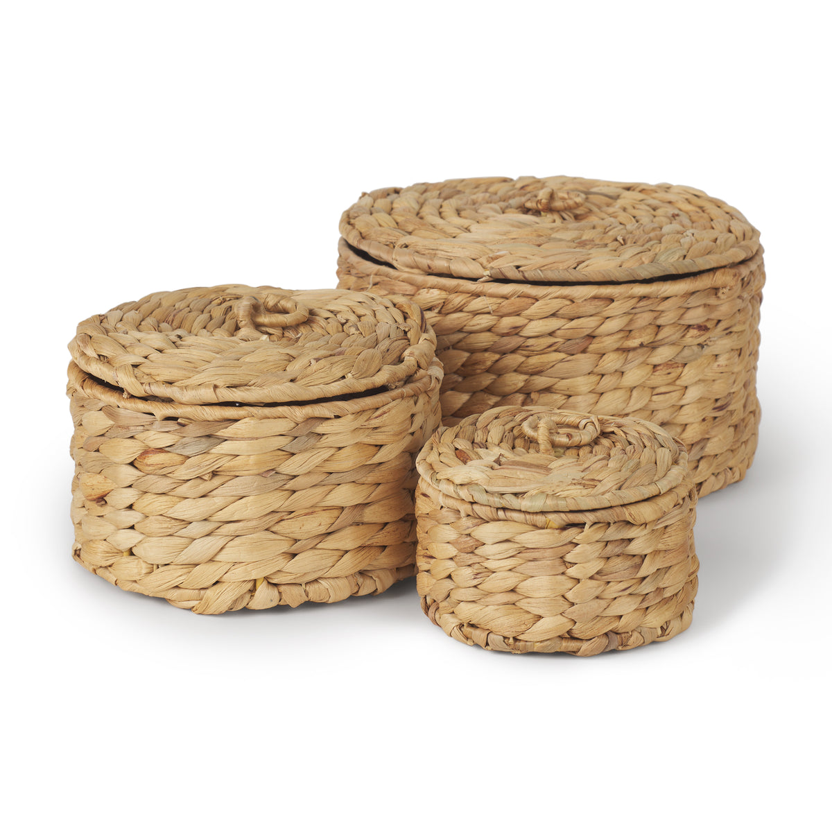 Kea Set of 3 Nesting Water Hyacinth Boxes with Lids-Boxes-DECOROLALA