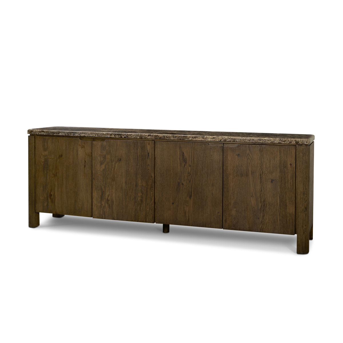 Kendrix Dark Brown Oak Wood Cappuccino Marble 4 Door Closed Sideboard-Sideboards & Buffets-DECOROLALA