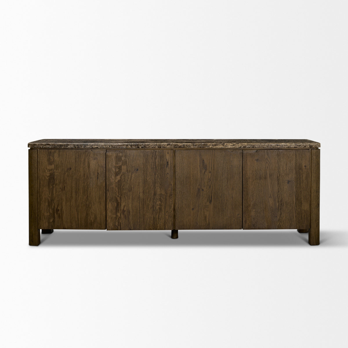 Kendrix Dark Brown Oak Wood Cappuccino Marble 4 Door Closed Sideboard-Sideboards & Buffets-DECOROLALA