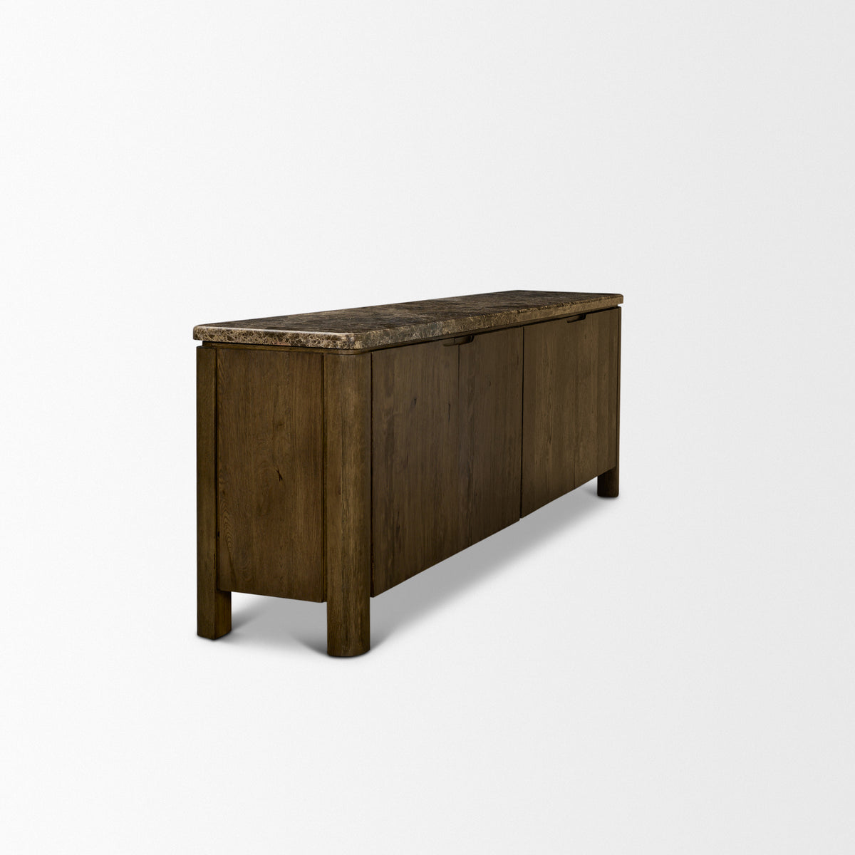 Kendrix Dark Brown Oak Wood Cappuccino Marble 4 Door Closed Sideboard-Sideboards & Buffets-DECOROLALA
