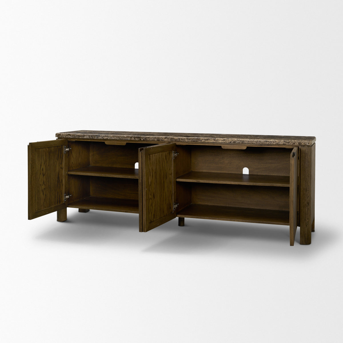 Kendrix Dark Brown Oak Wood Cappuccino Marble 4 Door Closed Sideboard-Sideboards & Buffets-DECOROLALA