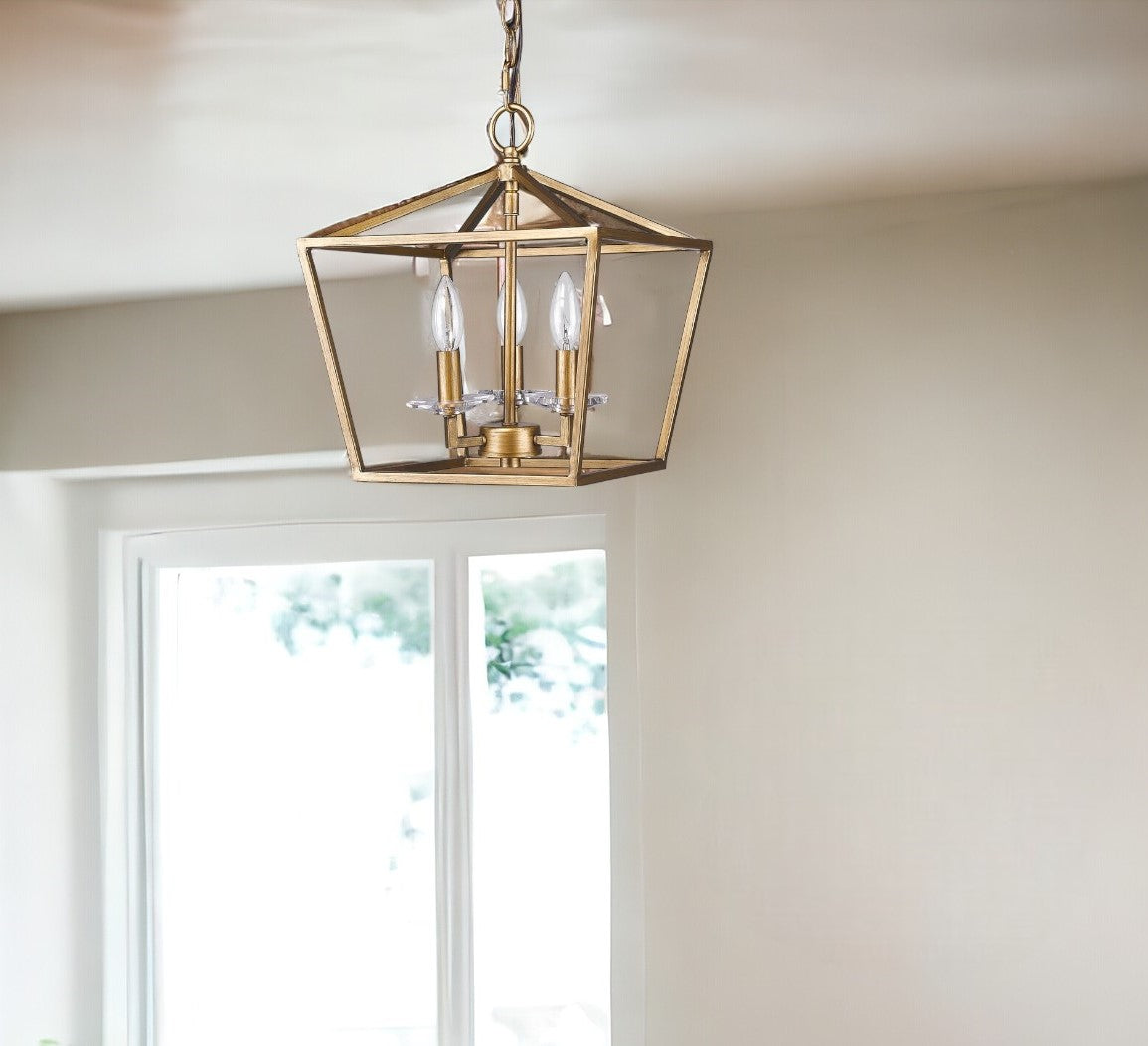 Kennedy 3-Light Antique Gold Pendant With Crystal Bobeches-Pendants-Hanging Lights-DECOROLALA