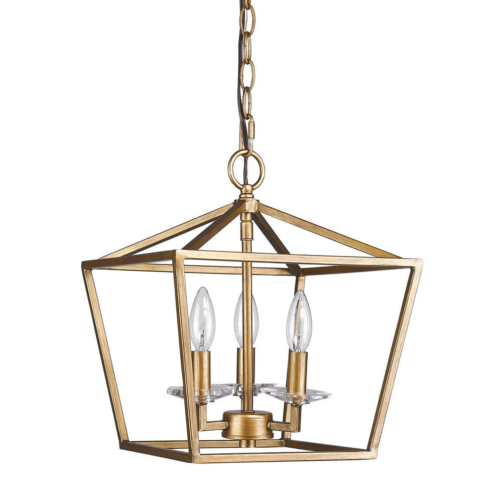 Kennedy 3-Light Antique Gold Pendant With Crystal Bobeches-Pendants-Hanging Lights-DECOROLALA