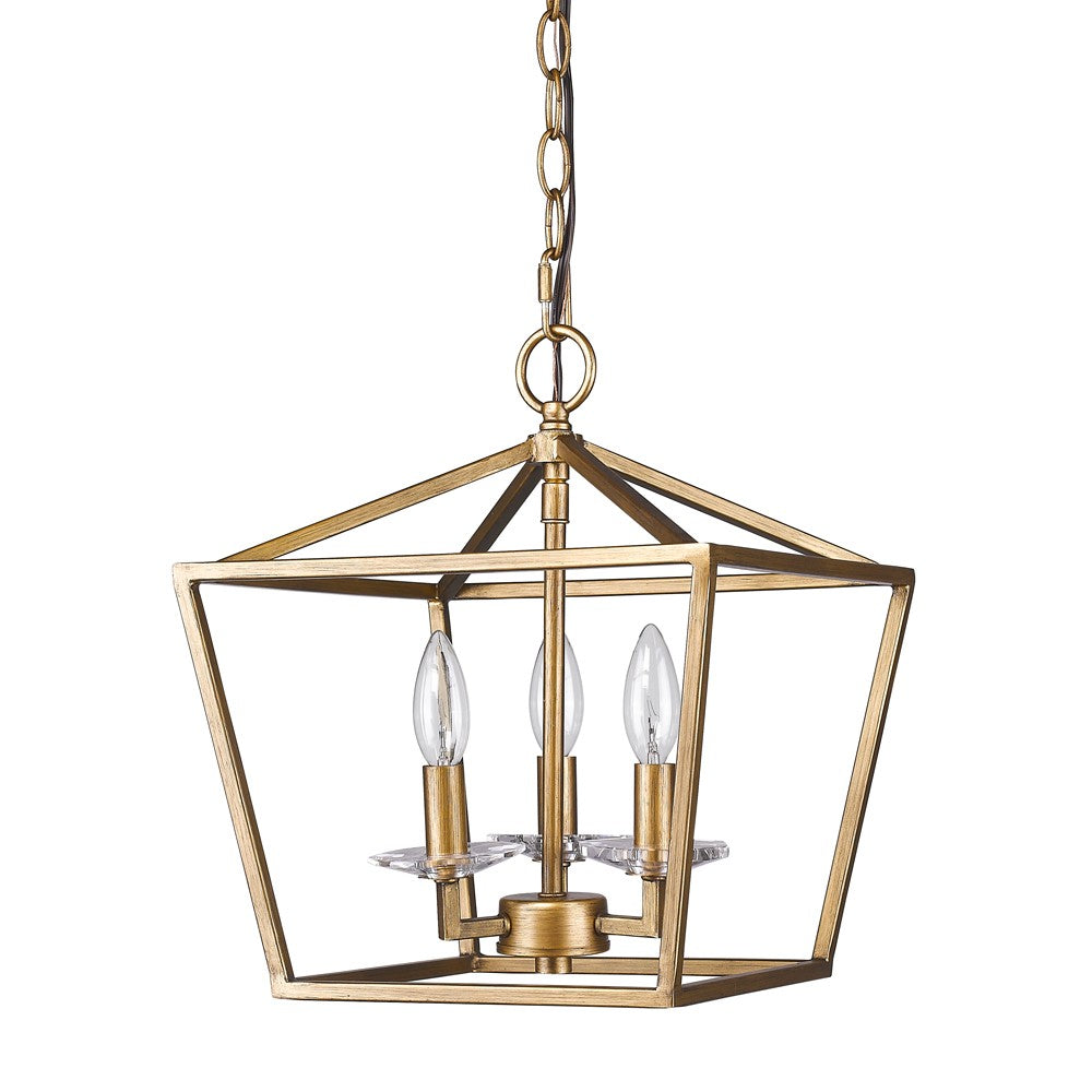 Kennedy 3-Light Antique Gold Pendant With Crystal Bobeches-Pendants-Hanging Lights-DECOROLALA
