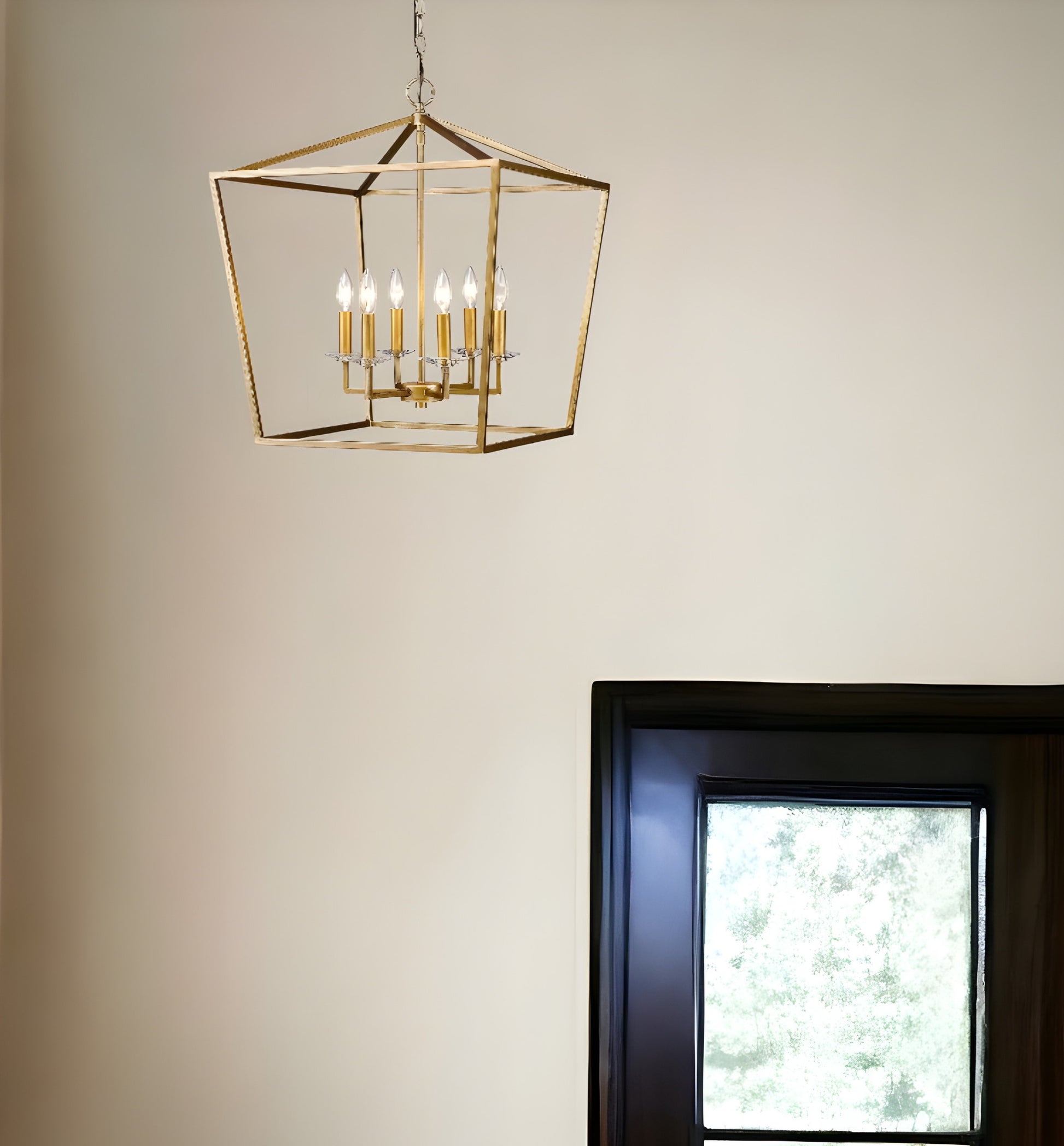 Kennedy 6-Light Antique Gold Foyer Pendant With Crystal Bobeches-Pendants-Hanging Lights-DECOROLALA