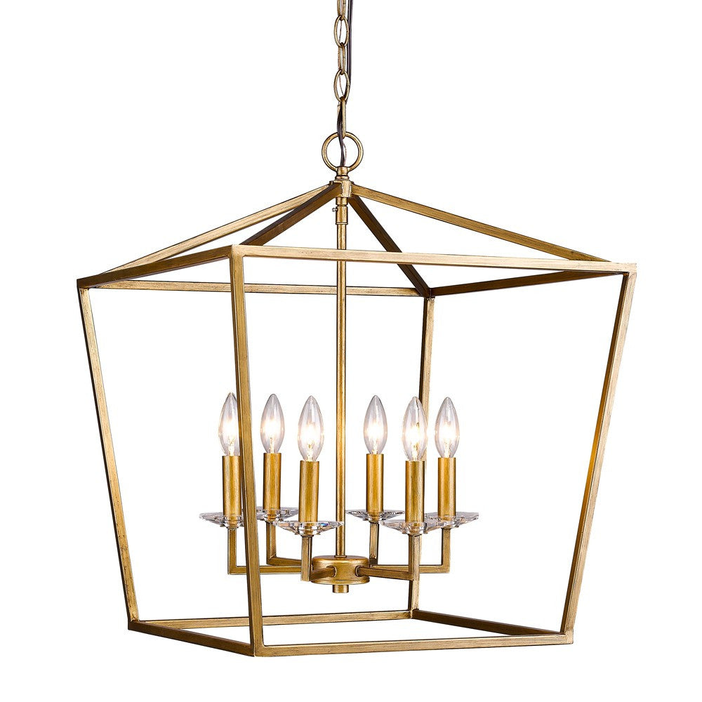 Kennedy 6-Light Antique Gold Foyer Pendant With Crystal Bobeches-Pendants-Hanging Lights-DECOROLALA