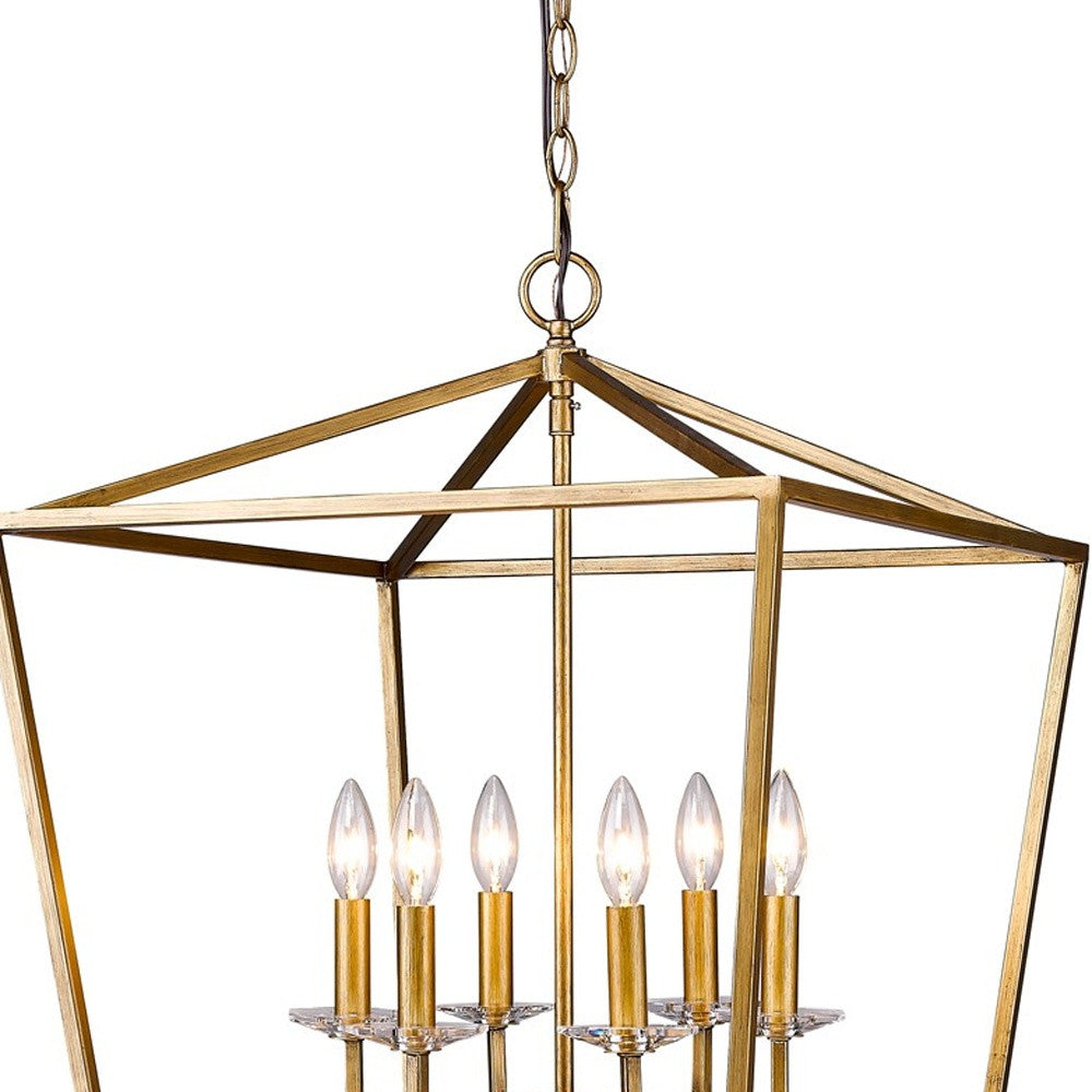 Kennedy 6-Light Antique Gold Foyer Pendant With Crystal Bobeches-Pendants-Hanging Lights-DECOROLALA