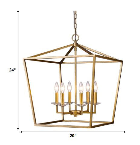 Kennedy 6-Light Antique Gold Foyer Pendant With Crystal Bobeches-Pendants-Hanging Lights-DECOROLALA