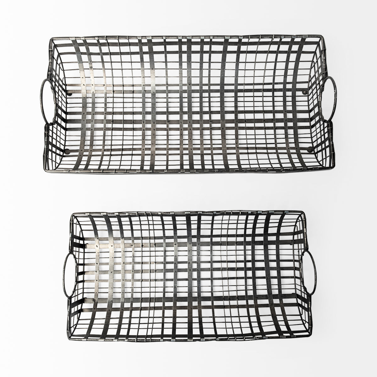 Kenneth Gray Metal Baskets - Set of 2 - 24"L x 12"W-Decorative Baskets-DECOROLALA