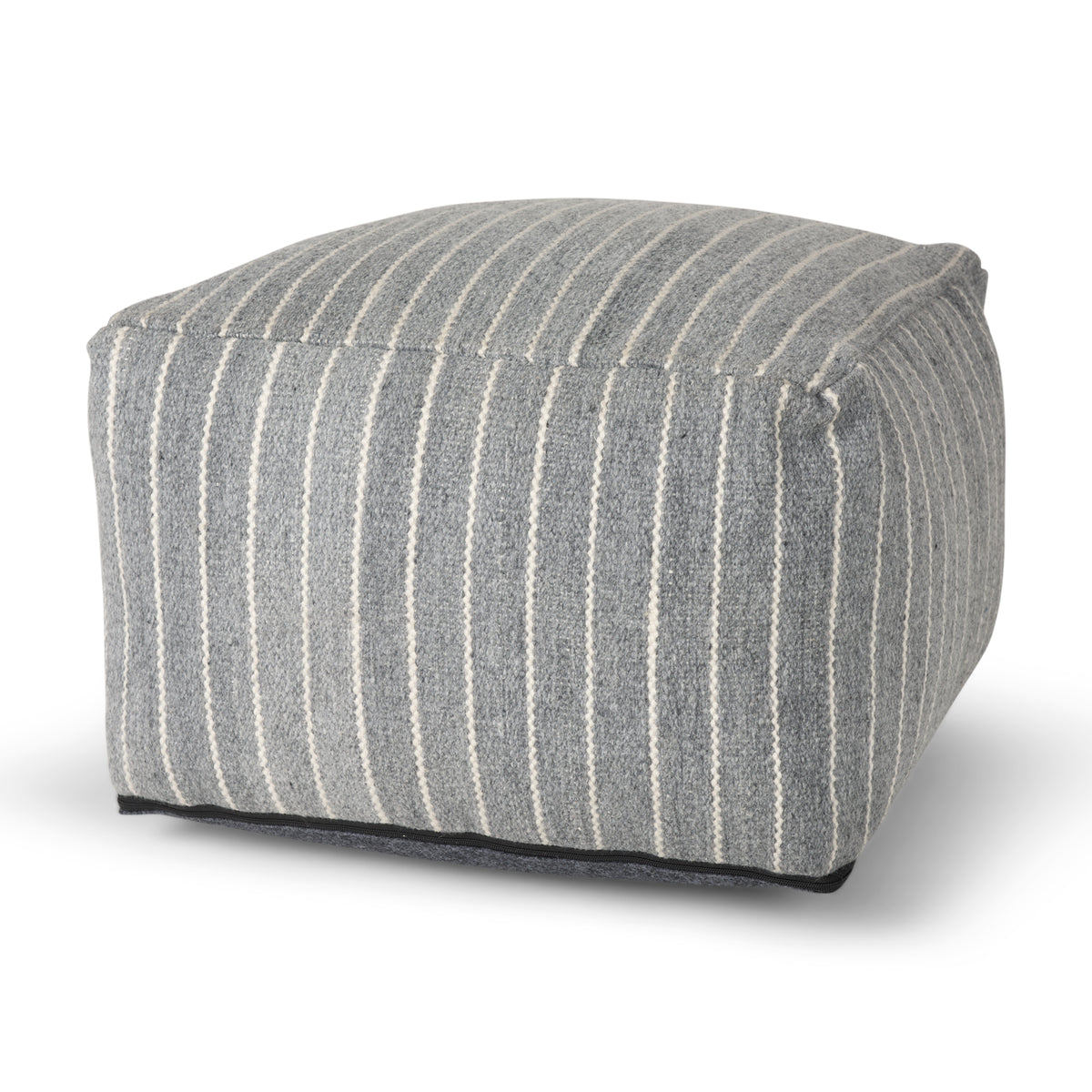 Kensie Large Blue Striped Pouf-Poufs-DECOROLALA