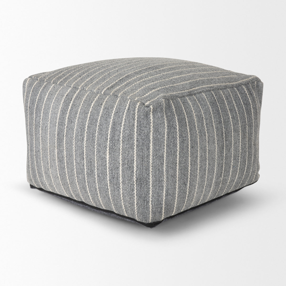 Kensie Large Blue Striped Pouf-Poufs-DECOROLALA