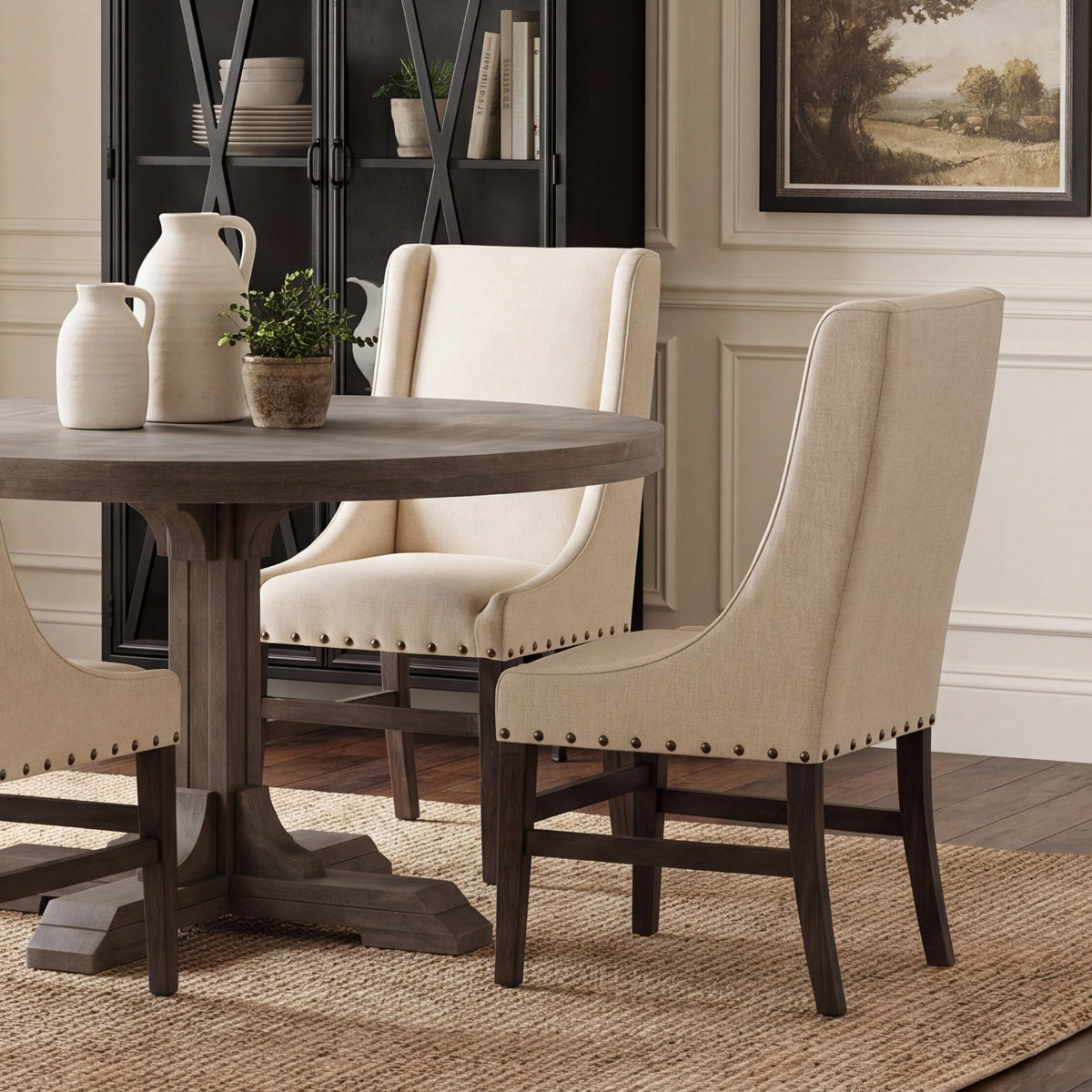 Kensington High-Back Dining Side Chair | Fabric w/ Wood-Dining Chairs-DECOROLALA