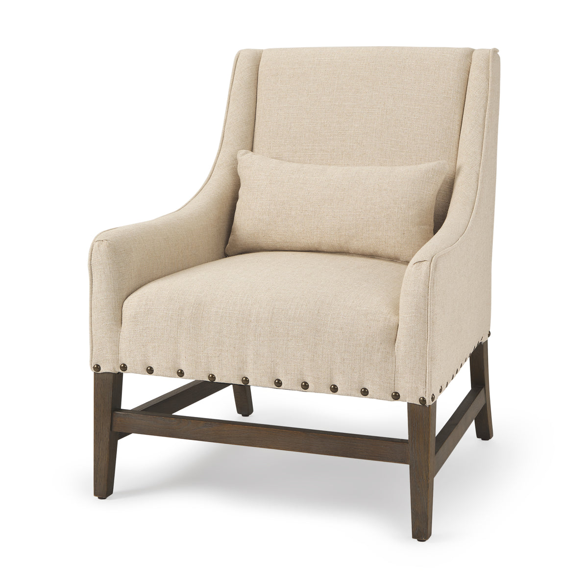 Kensington Linen Fabric and Oak Wood Accent Chair-Accent Chairs-DECOROLALA