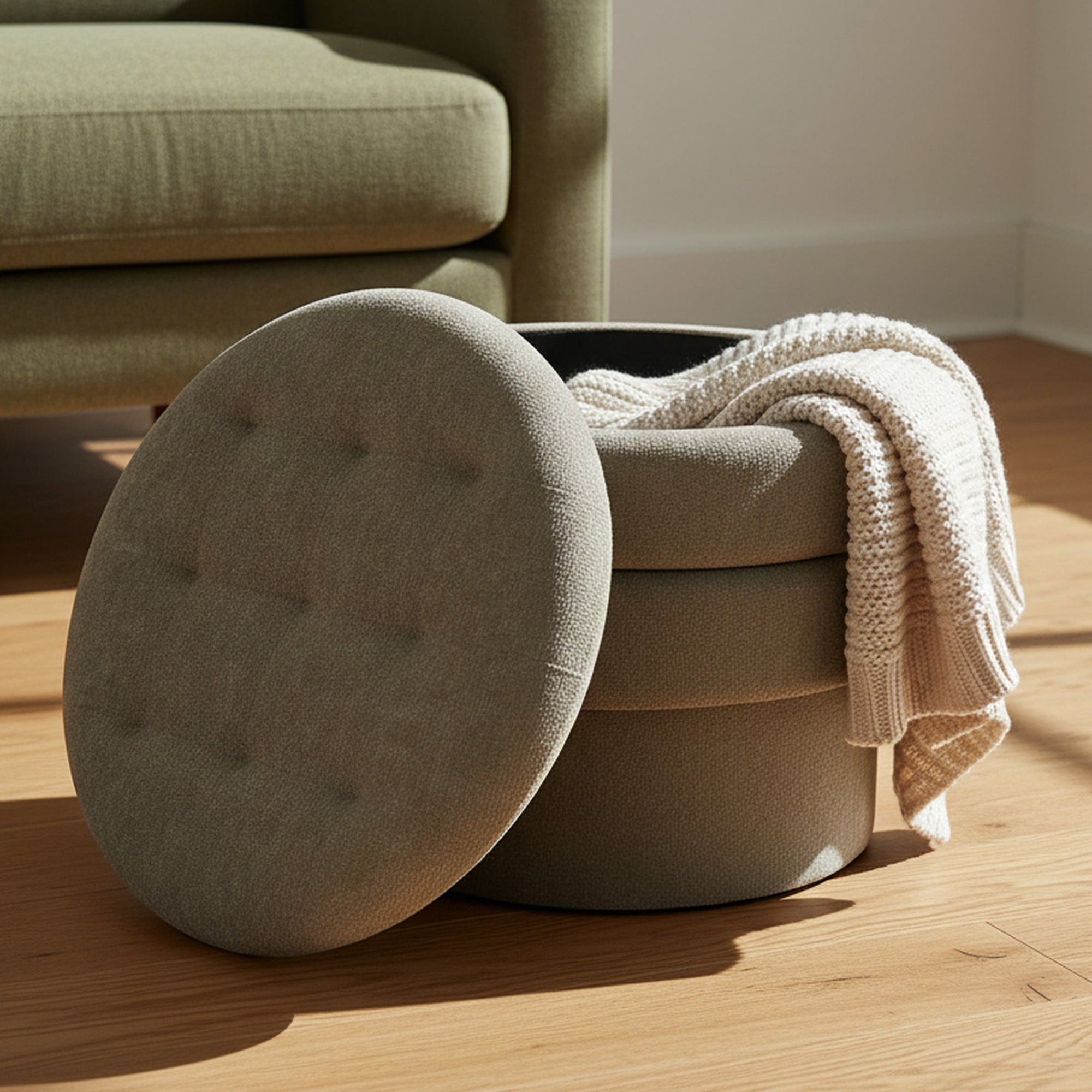 Kepler Round Storage Ottoman - Moss Green Side Table Lid-DECOROLALA