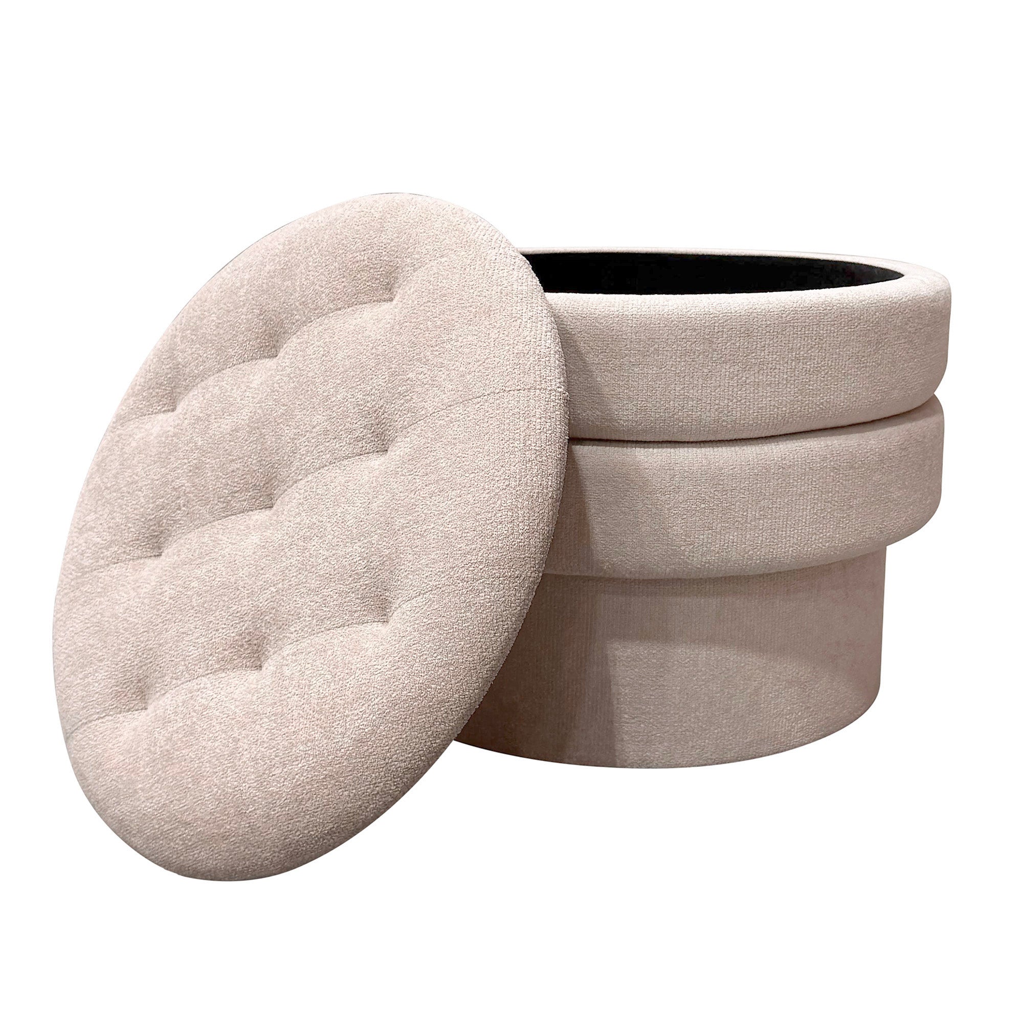 Kepler Round Storage Ottoman - Oat Tufted Lid Side Table-DECOROLALA