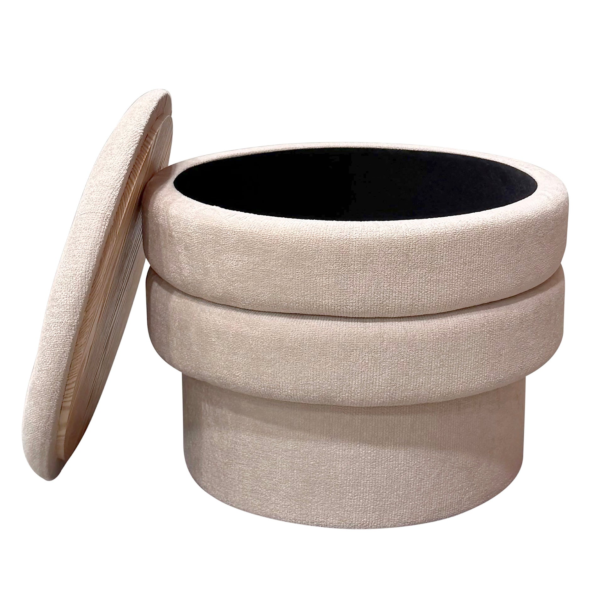 Kepler Round Storage Ottoman - Oat Tufted Lid Side Table-DECOROLALA