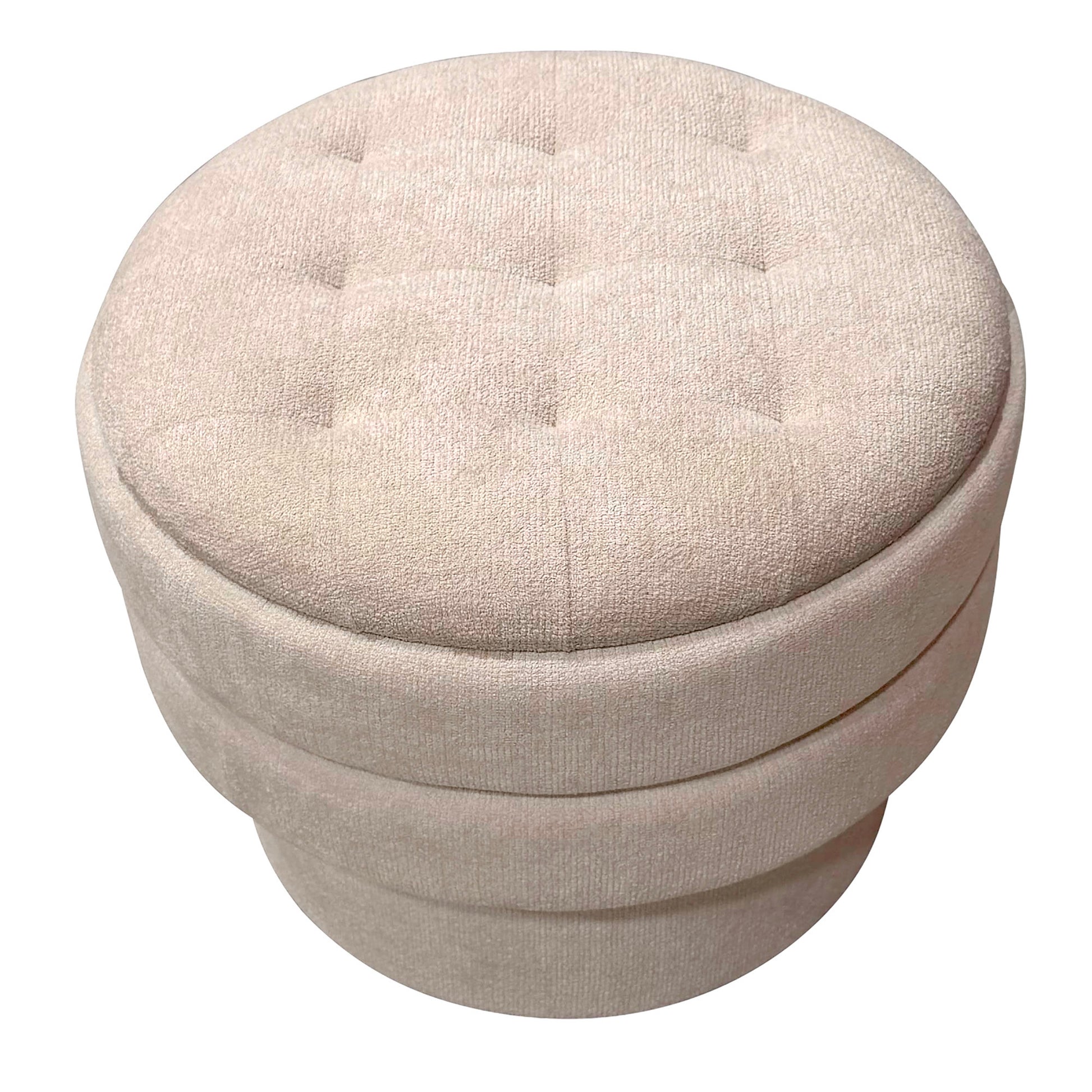 Kepler Round Storage Ottoman - Oat Tufted Lid Side Table-DECOROLALA