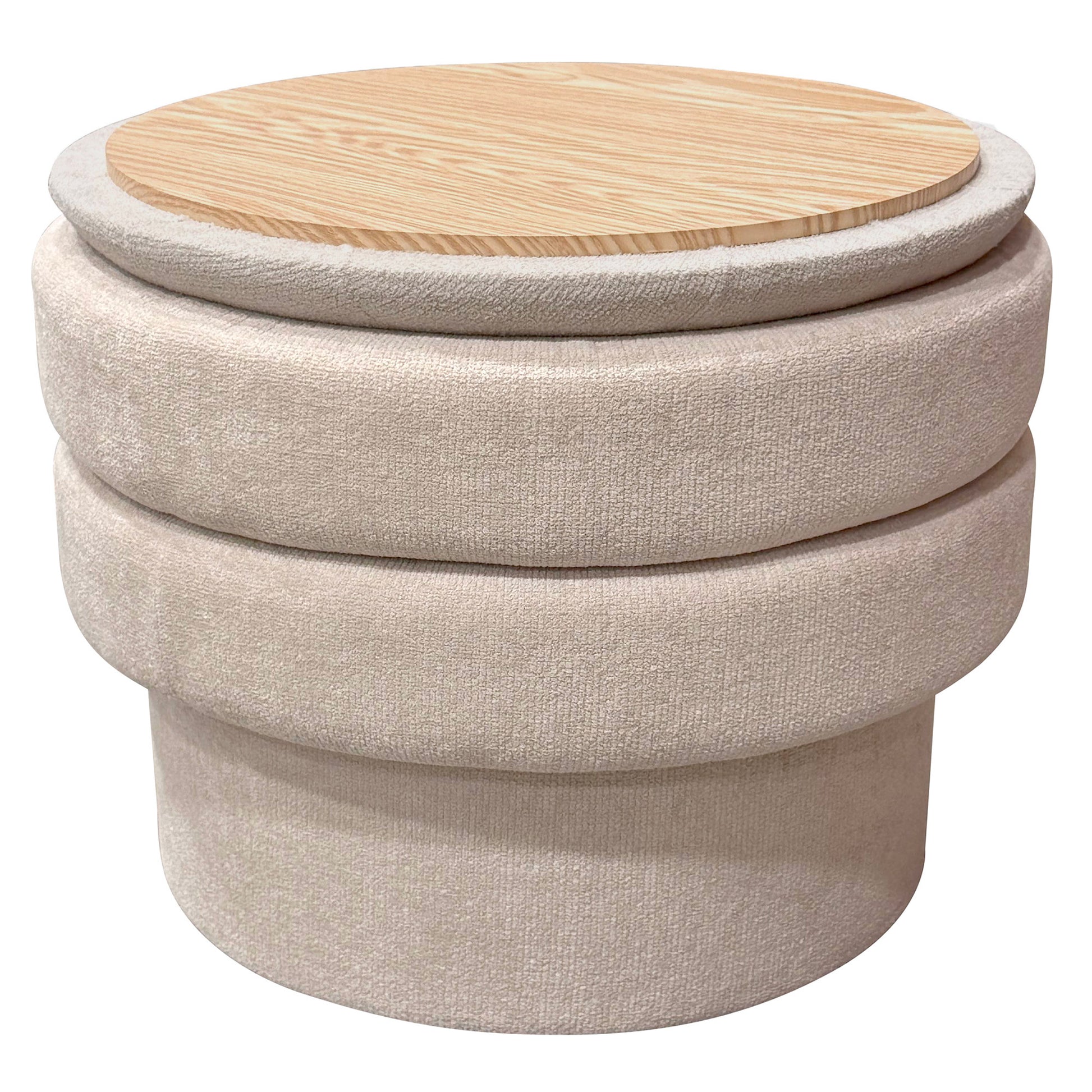 Kepler Round Storage Ottoman - Oat Tufted Lid Side Table-DECOROLALA