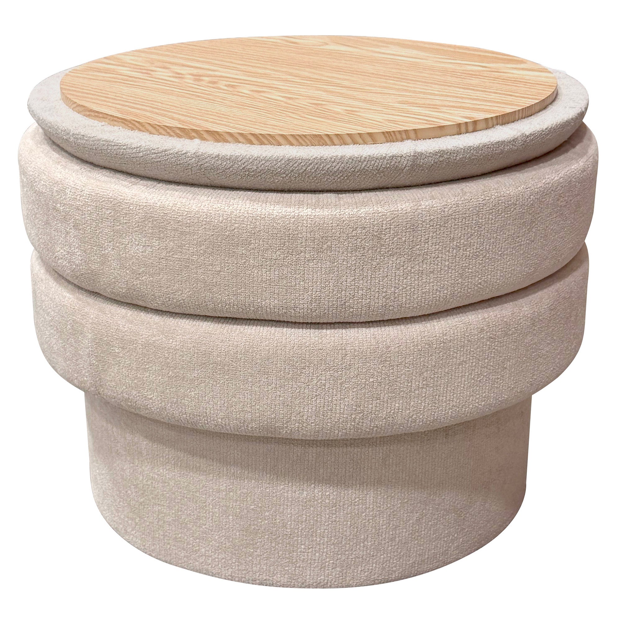 Kepler Round Storage Ottoman - Oat Tufted Lid Side Table-DECOROLALA