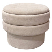 Kepler Round Storage Ottoman - Oat Tufted Lid Side Table-DECOROLALA