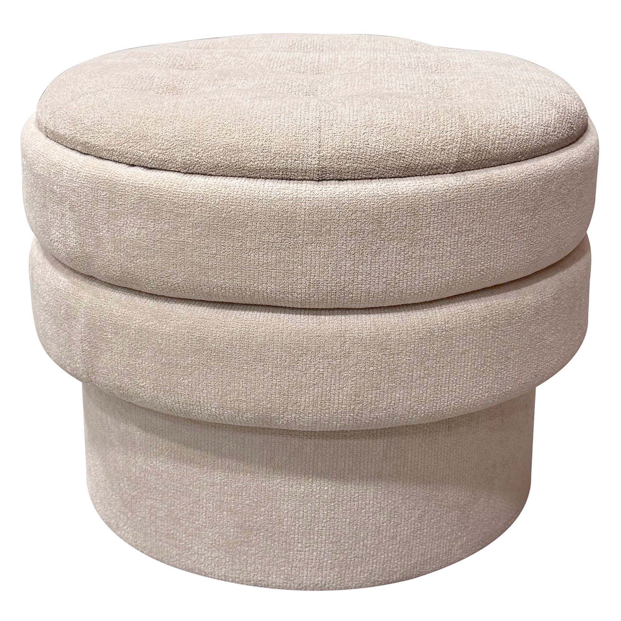Kepler Round Storage Ottoman - Oat Tufted Lid Side Table-DECOROLALA