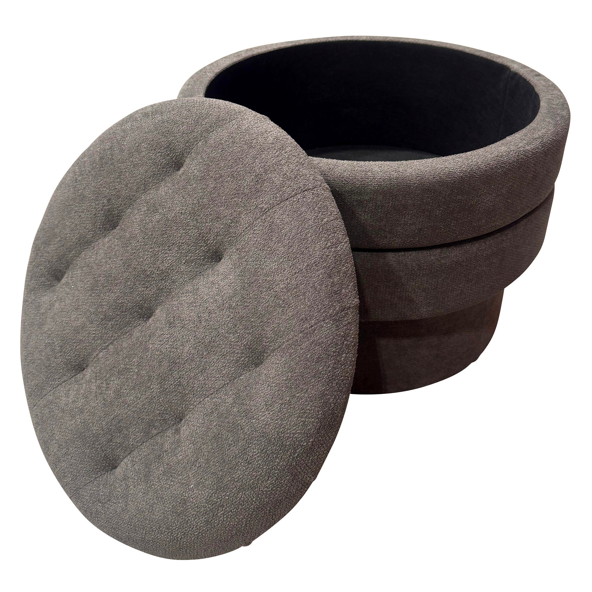 Kepler Round Storage Ottoman - Warm Charcoal Side Table Lid-DECOROLALA