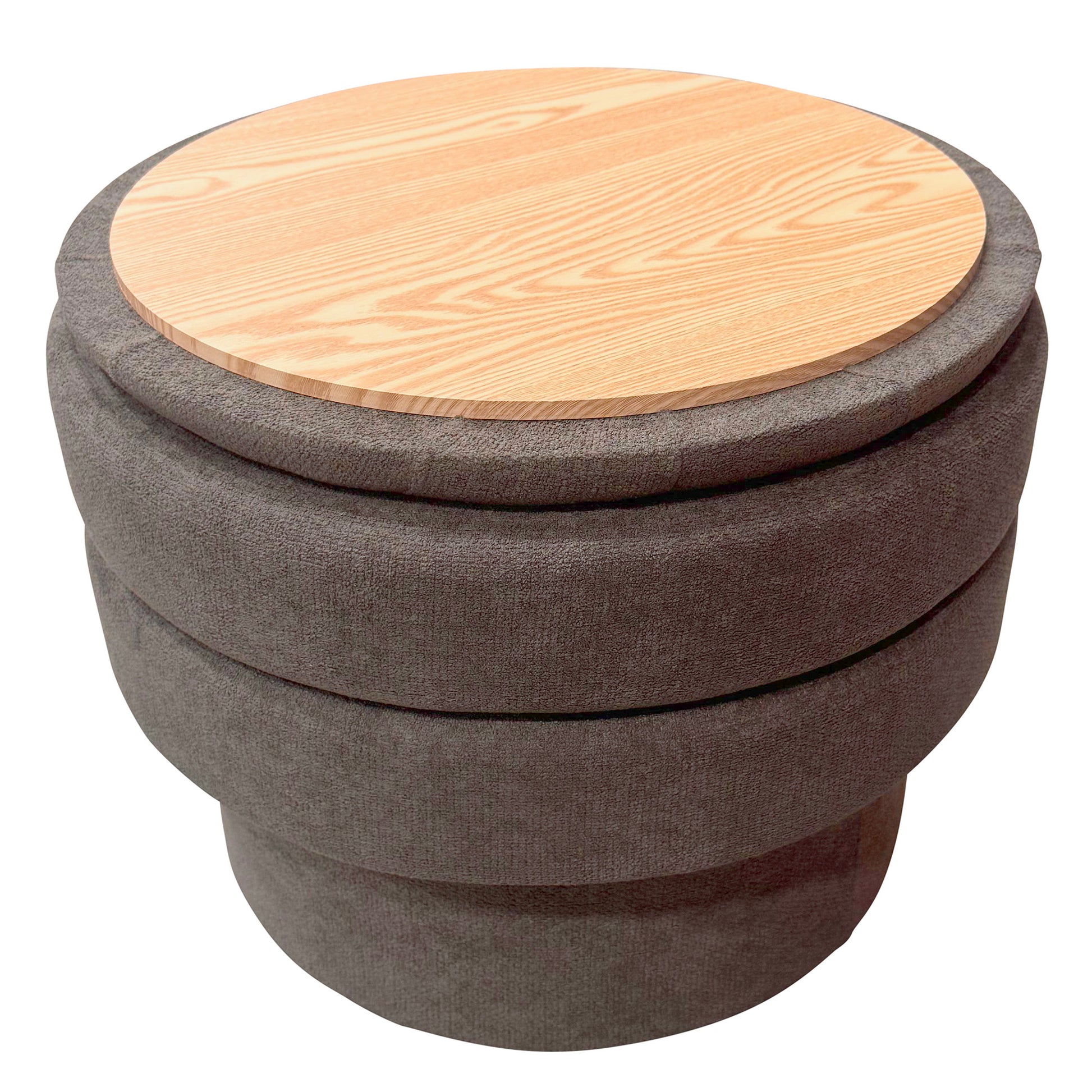 Kepler Round Storage Ottoman - Warm Charcoal Side Table Lid-DECOROLALA