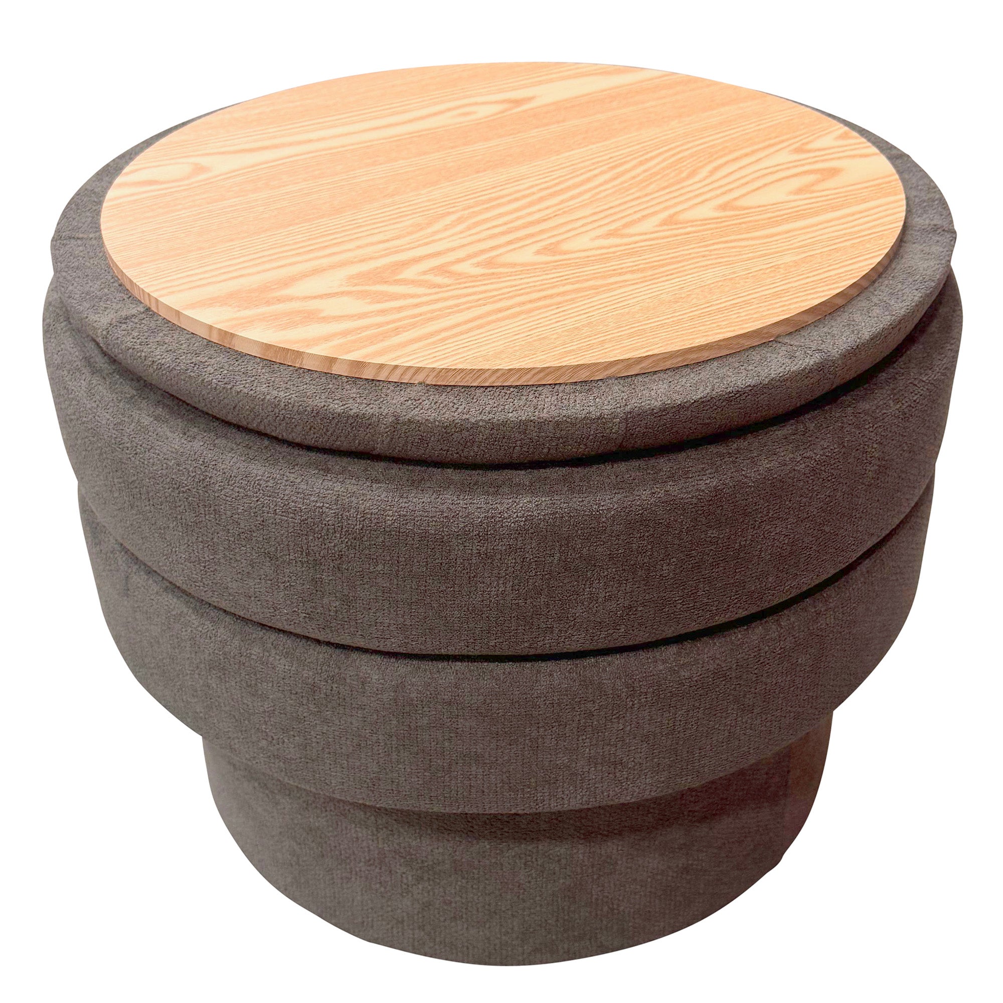 Kepler Round Storage Ottoman - Warm Charcoal Side Table Lid-DECOROLALA