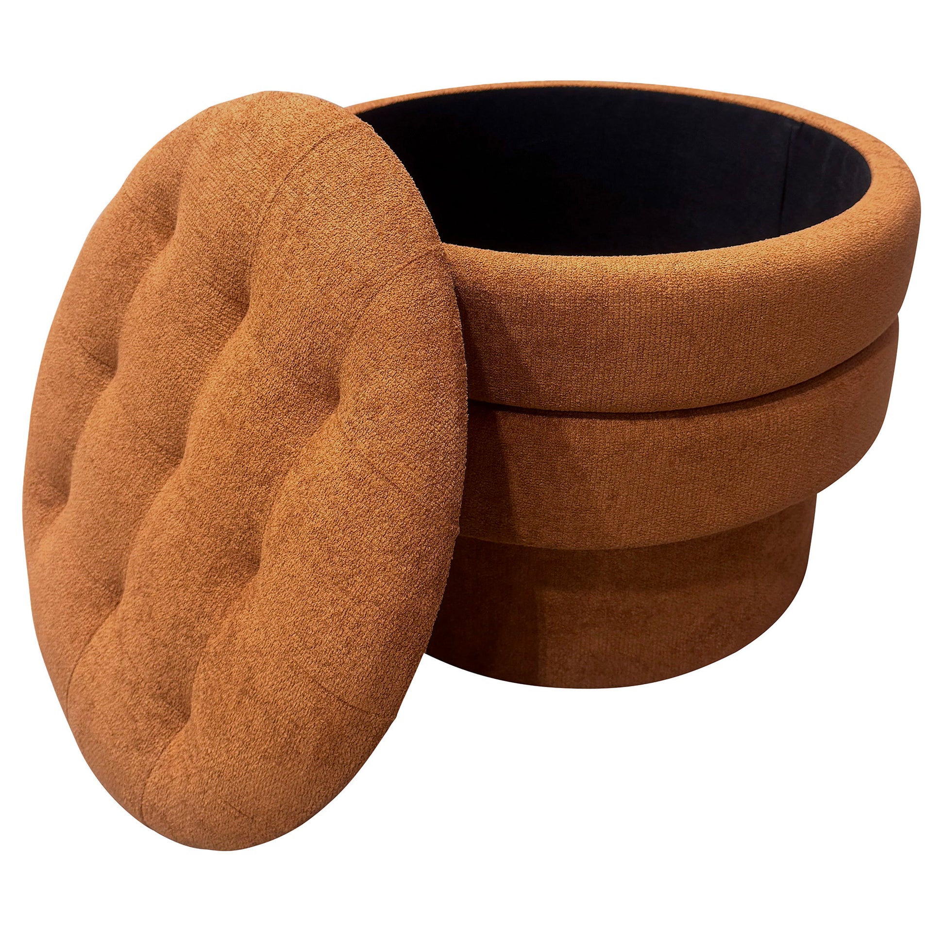 Kepler Round Storage Ottoman with Side Table Lid - Rust-DECOROLALA