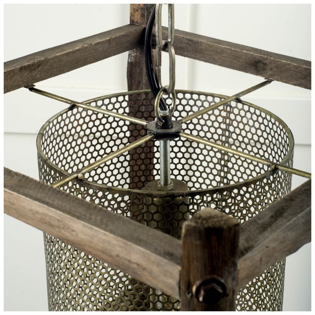 Keppler 16L x 16W x 18.3H Perforated Metal and Wood Pendant Light-Pendant Lighting-DECOROLALA