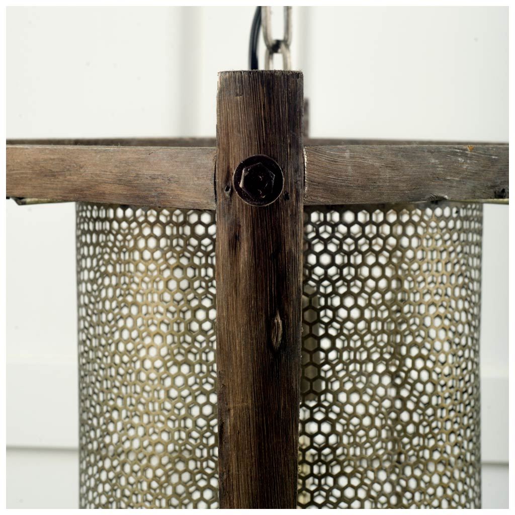 Keppler 16L x 16W x 18.3H Perforated Metal and Wood Pendant Light-Pendant Lighting-DECOROLALA