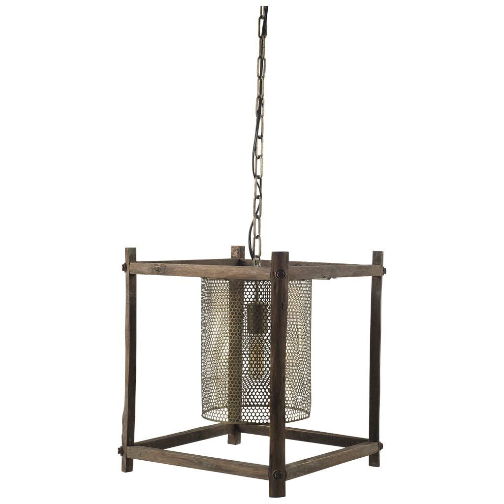 Keppler 16L x 16W x 18.3H Perforated Metal and Wood Pendant Light-Pendant Lighting-DECOROLALA