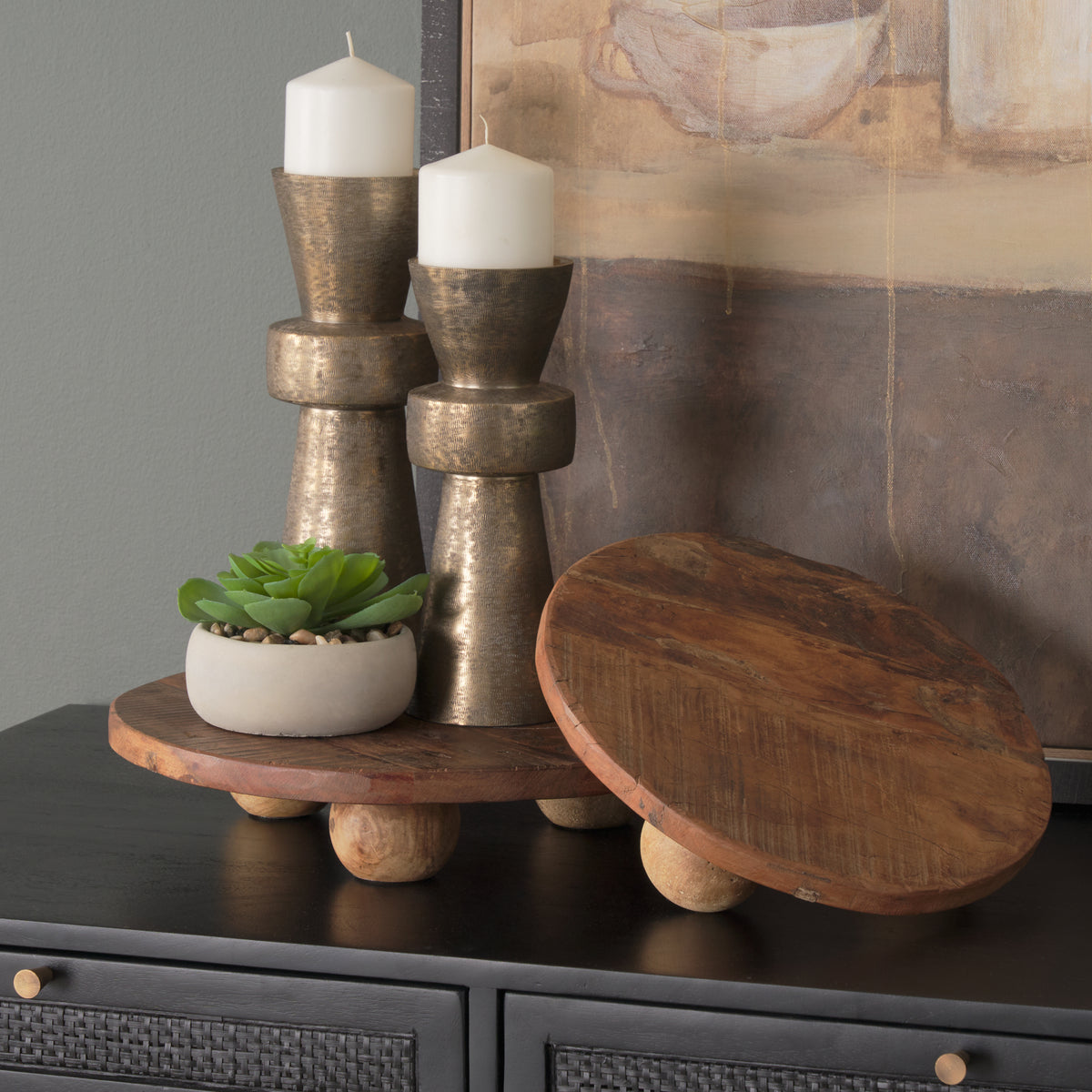 Kerra Small Round Reclaimed Wood Tray-Decorative Trays-DECOROLALA
