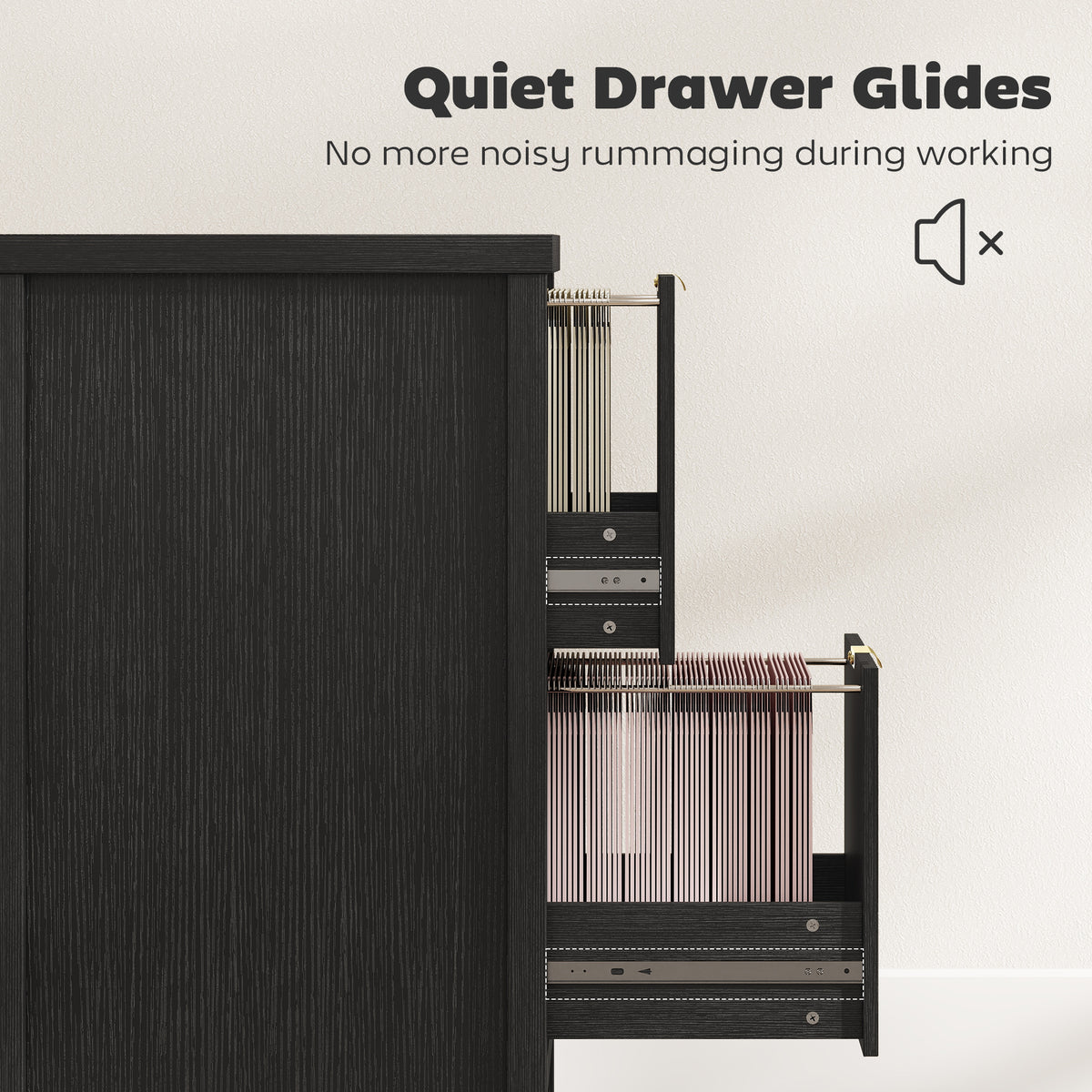 2-Drawer Vertical File Cabinet - Black Modern MDF Office Unit