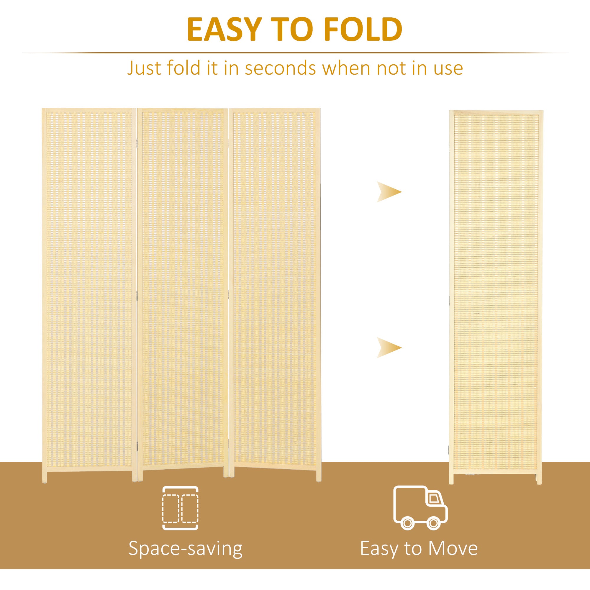 Woven Bamboo Room Divider, 3 Panel Folding Indoor Privacy Screens for Home Office, Natural Wood