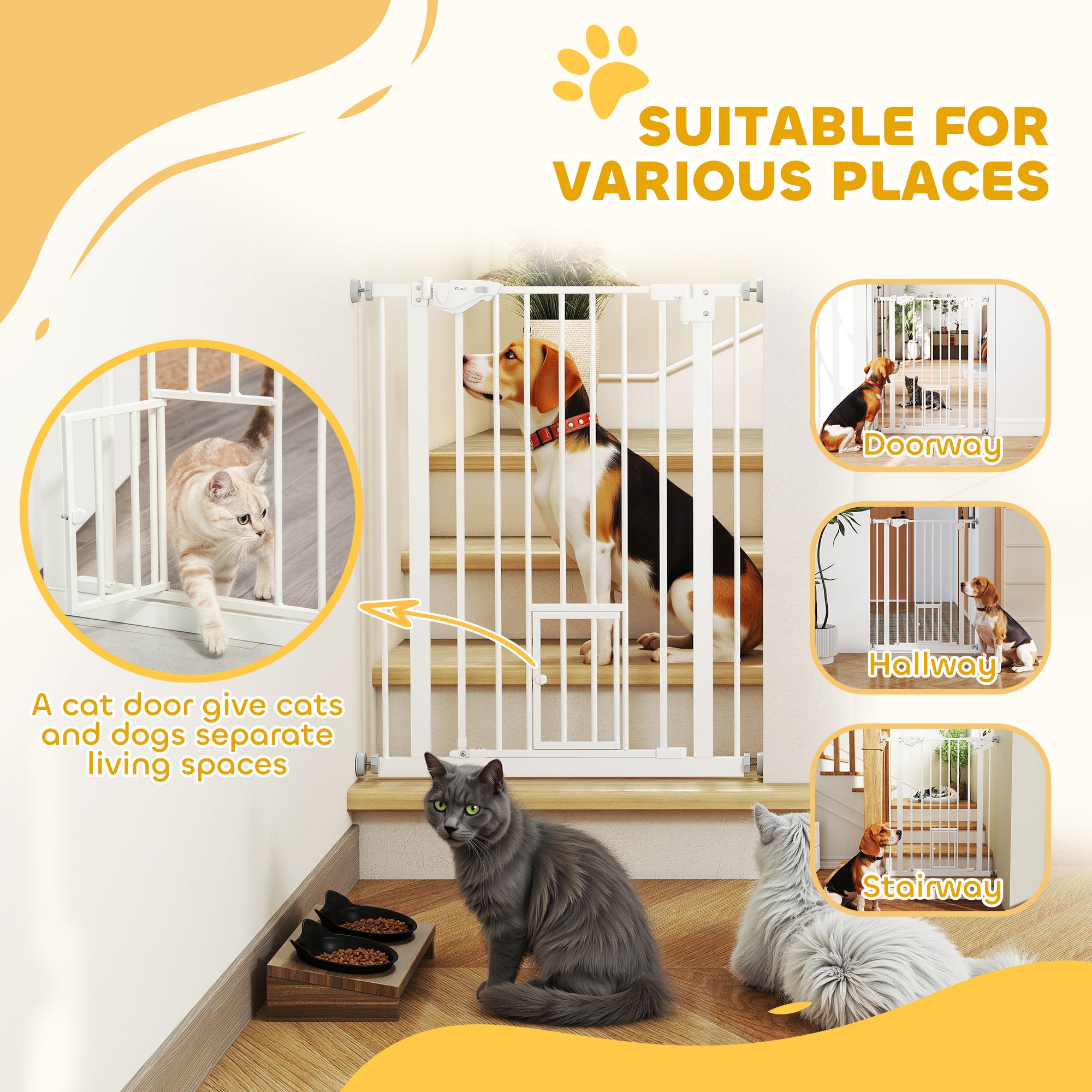 Barrières pour chiens d’intérieur de 36" à ouverture facile pour portes, maison et escaliers – blanches