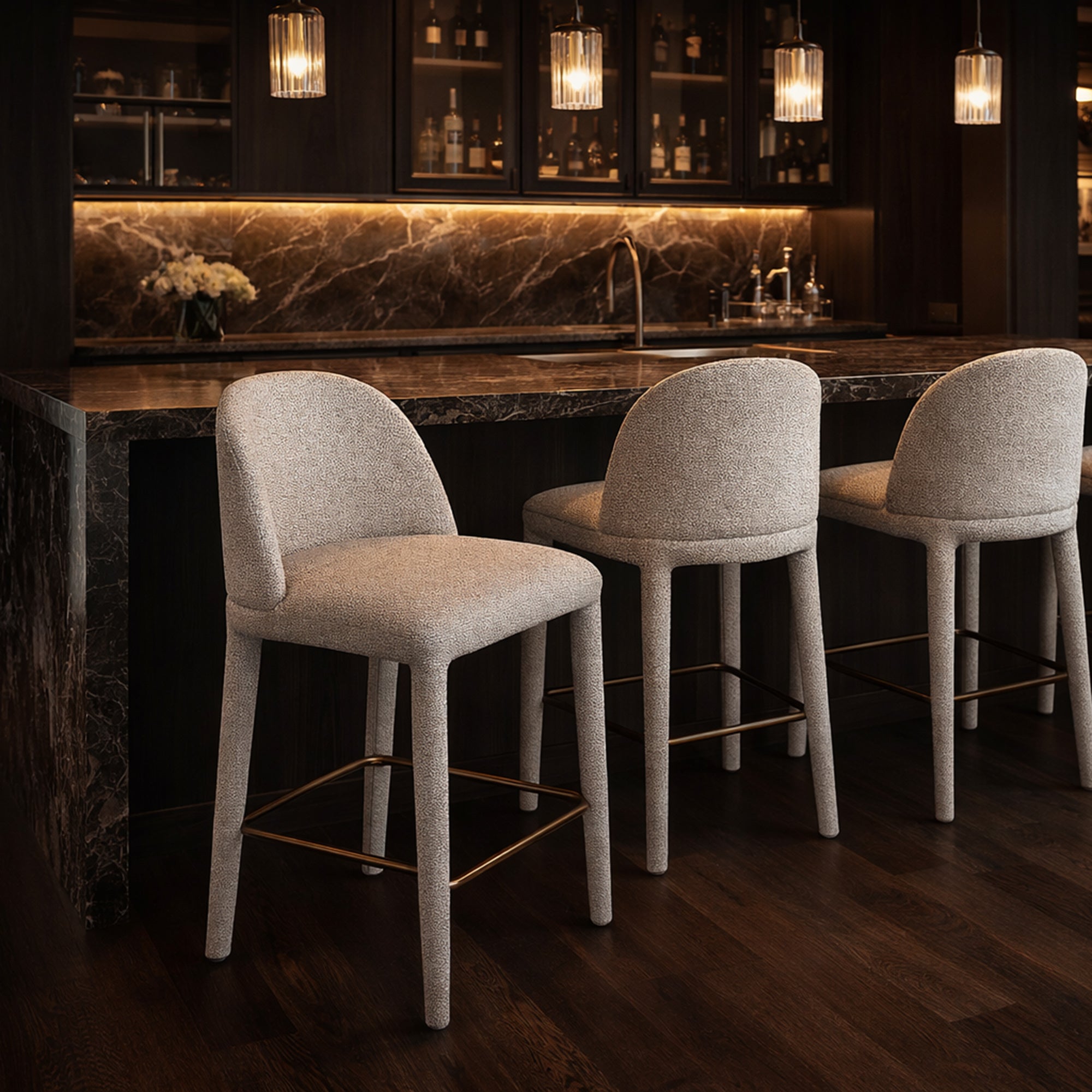Kiara 26" Counter Stool - Beige Textured Fabric-DECOROLALA