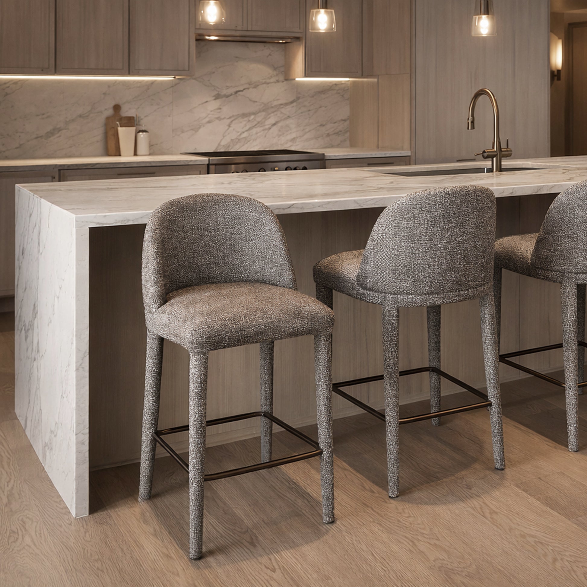 Kiara 26" Counter Stool - Brown Textured Fabric-DECOROLALA