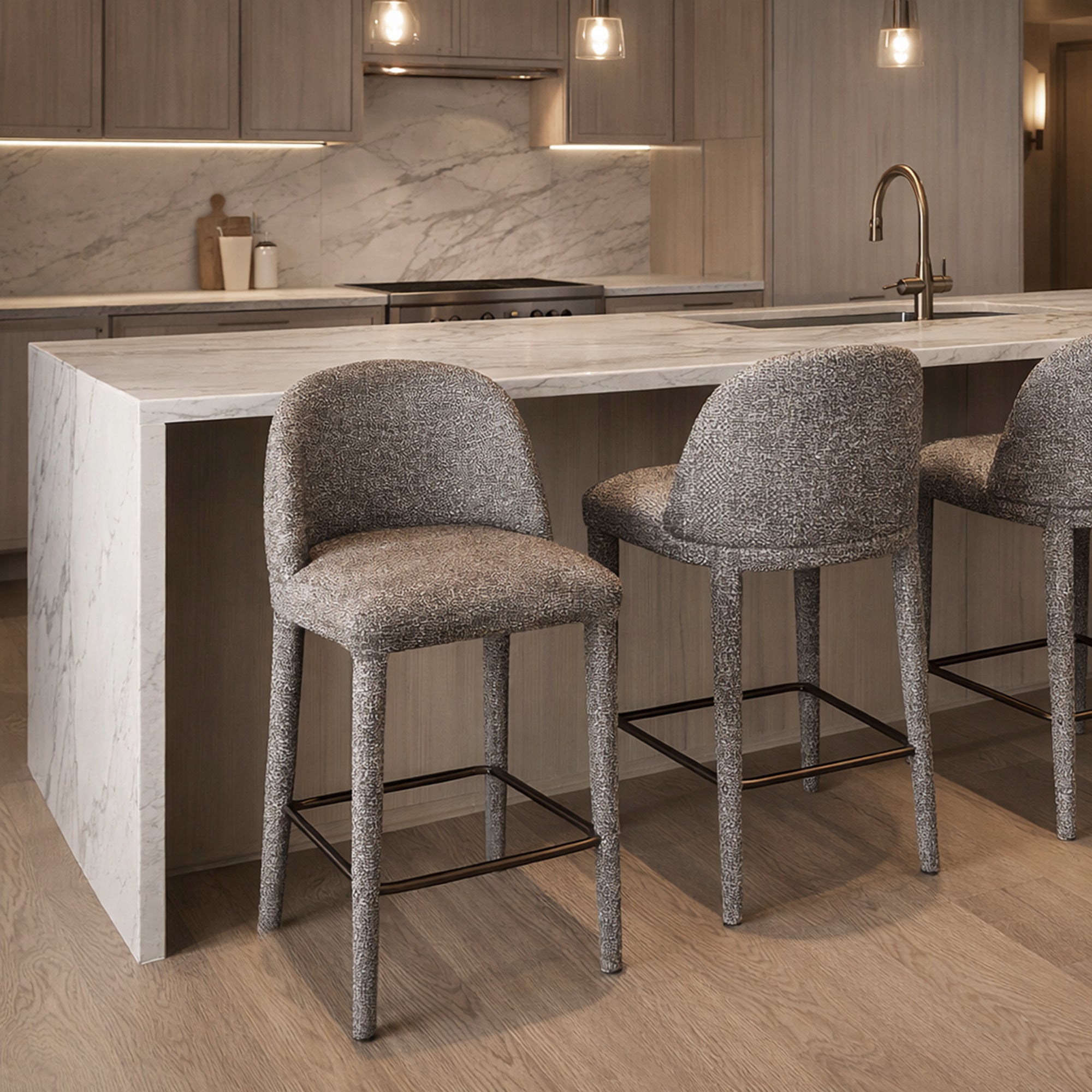 Kiara 26" Counter Stool - Brown Textured Fabric-DECOROLALA