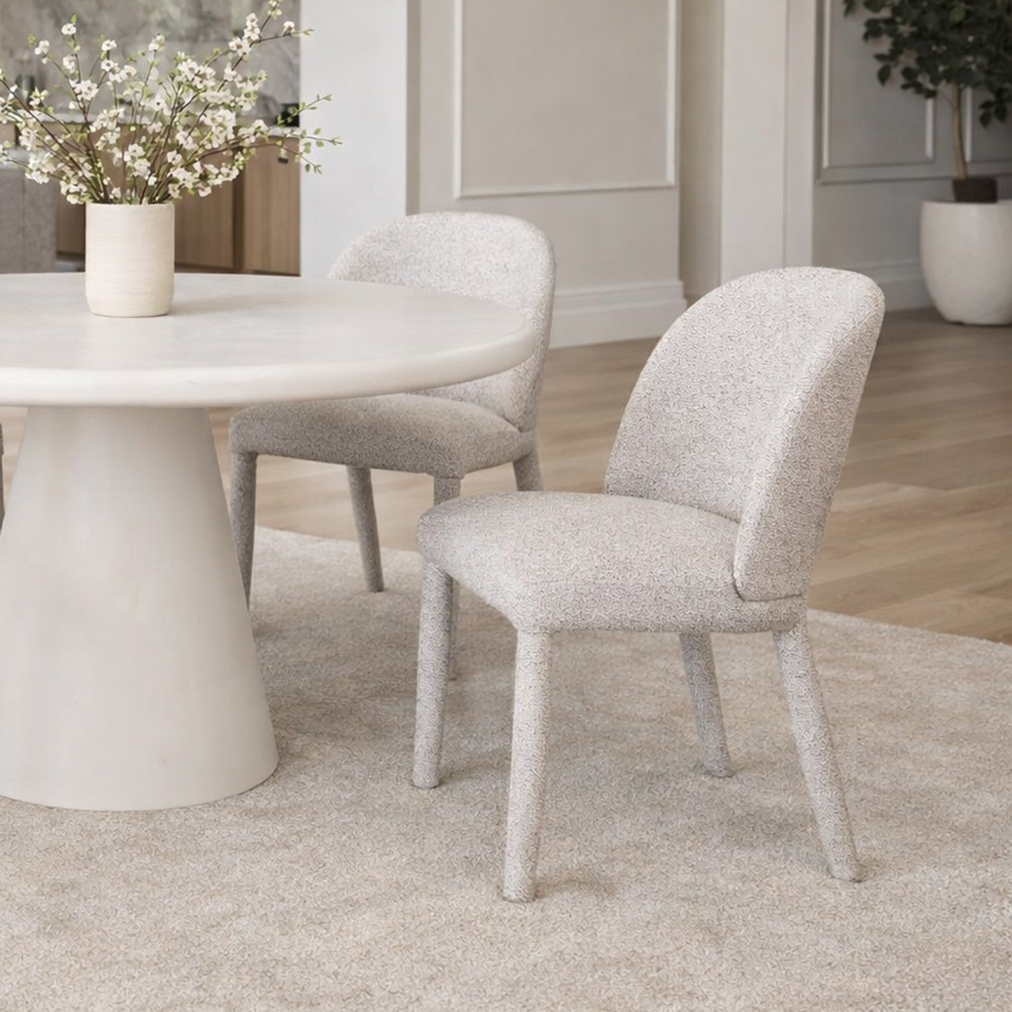 Kiara Dining Chair - Beige Textured Fabric Modern Accent Chair-DECOROLALA