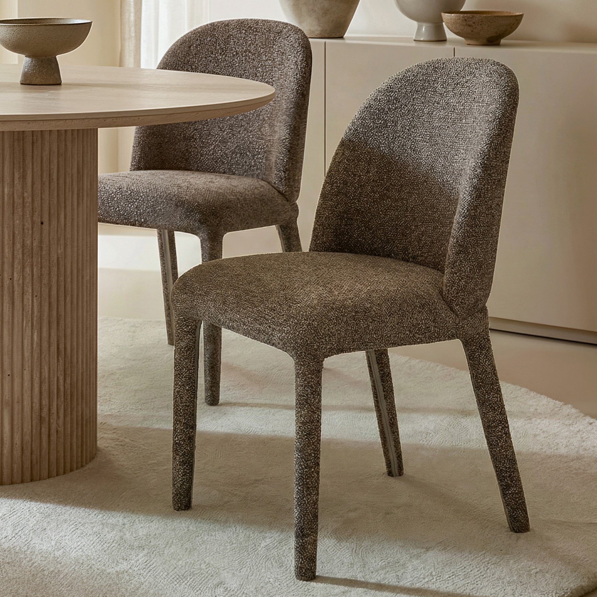 Kiara Dining Chair - Brown Fabric Textured Upholstery-DECOROLALA