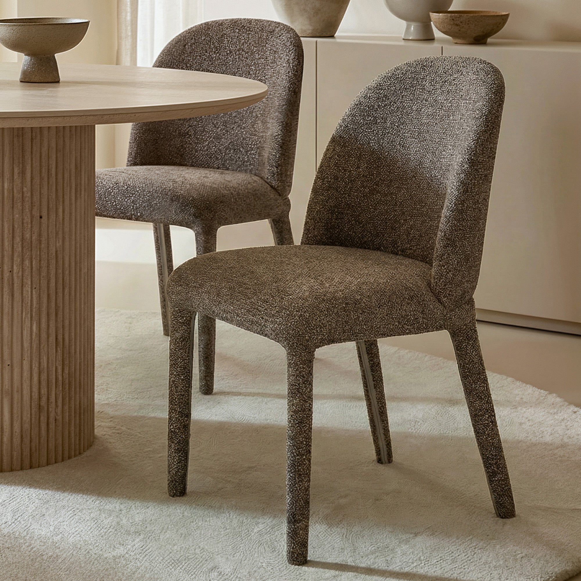 Kiara Dining Chair - Brown Fabric Textured Upholstery-DECOROLALA