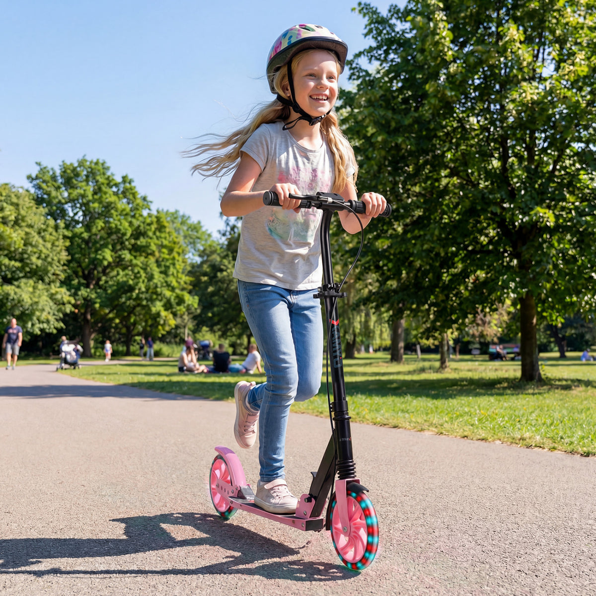 Kick Scooter for Kids Teens Adults Age 8+ Foldable Scooter with Large Light-up Wheels