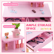 Kid Vanity Table Chair Set with Mirror and 2 Large Storage Drawers-Pink-Kids Vanities-DECOROLALA