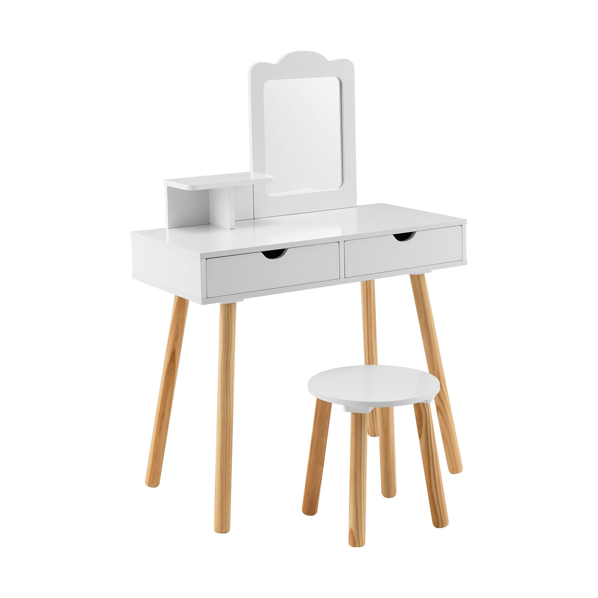 Kid Vanity Table Chair Set with Mirror and 2 Large Storage Drawers-White-Kids Vanities-DECOROLALA