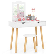 Kid Vanity Table Chair Set with Mirror and 2 Large Storage Drawers-White-Kids Vanities-DECOROLALA